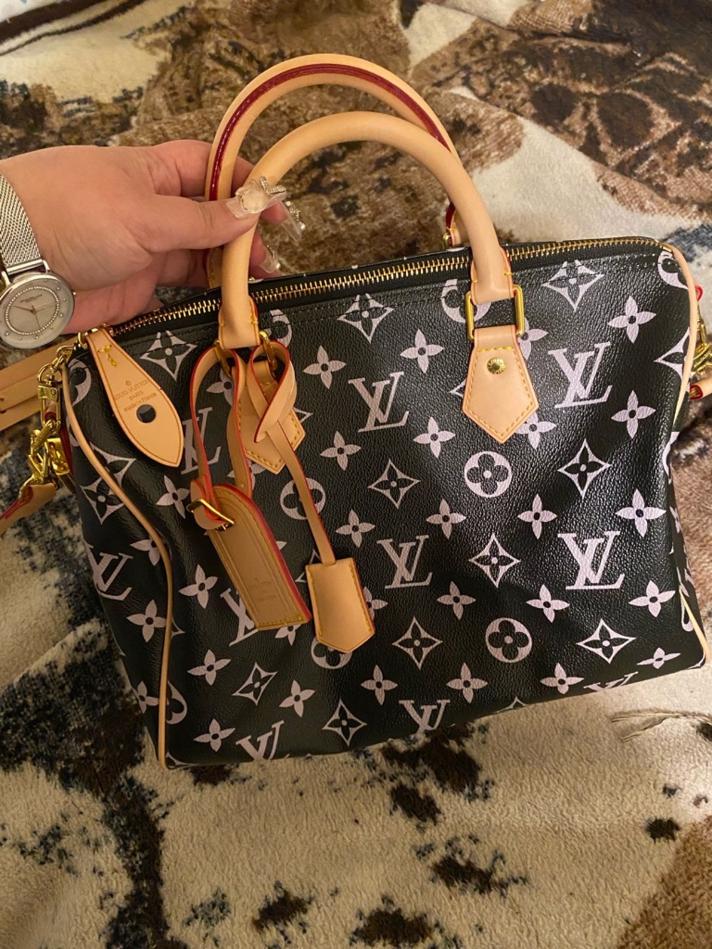 Louis Vuitton Black &  white Monogram Speedy Bandoulière Handbag